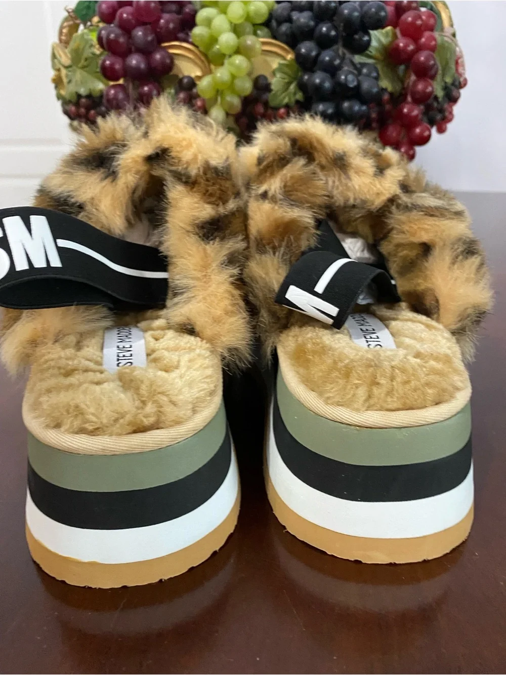 Steve Madden Leopard Faux-Fur Camo Platform Slide Sandals
